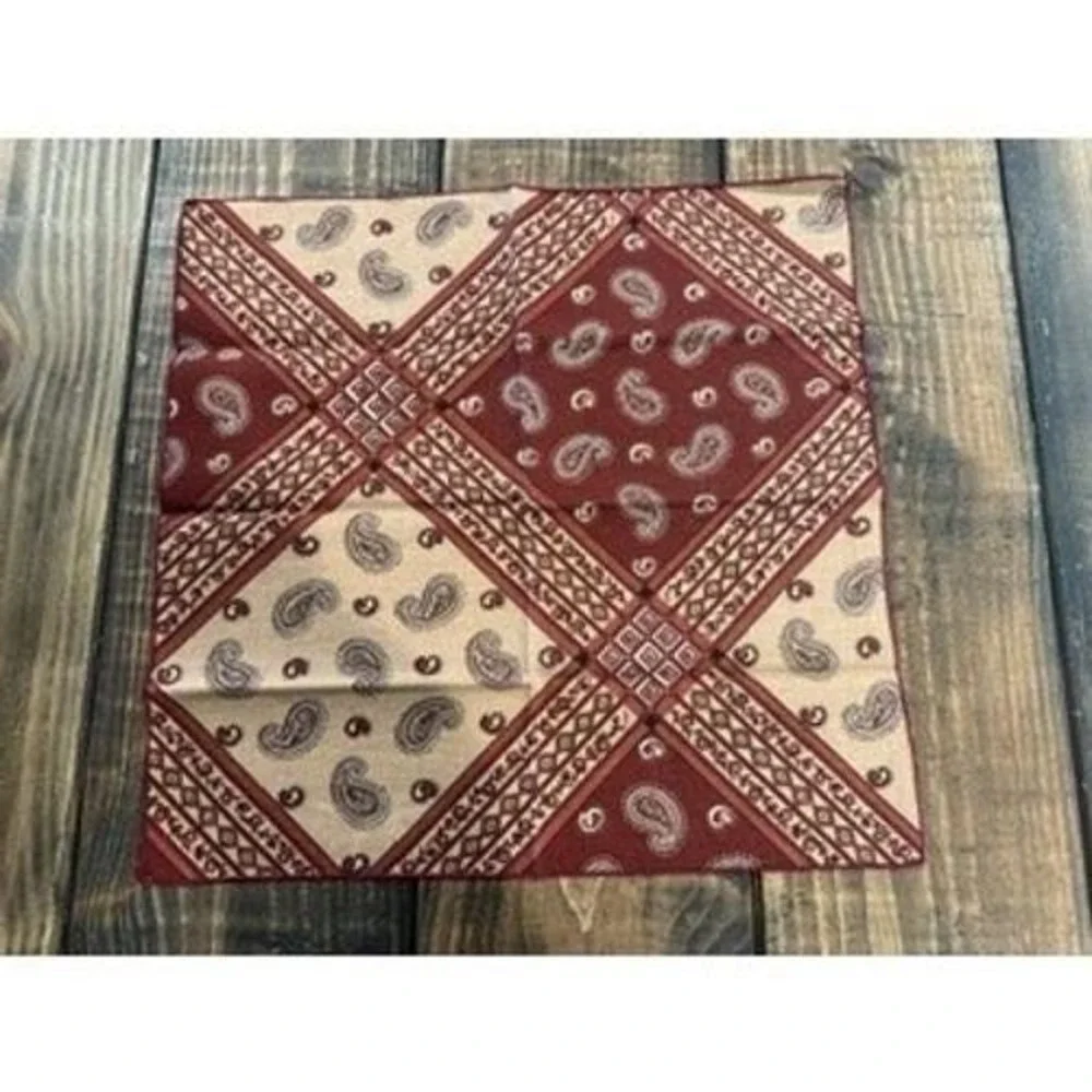 Vtg Western Burgundy Tan‎ Paisley Floral Napkin Set 8 Count 16.5
